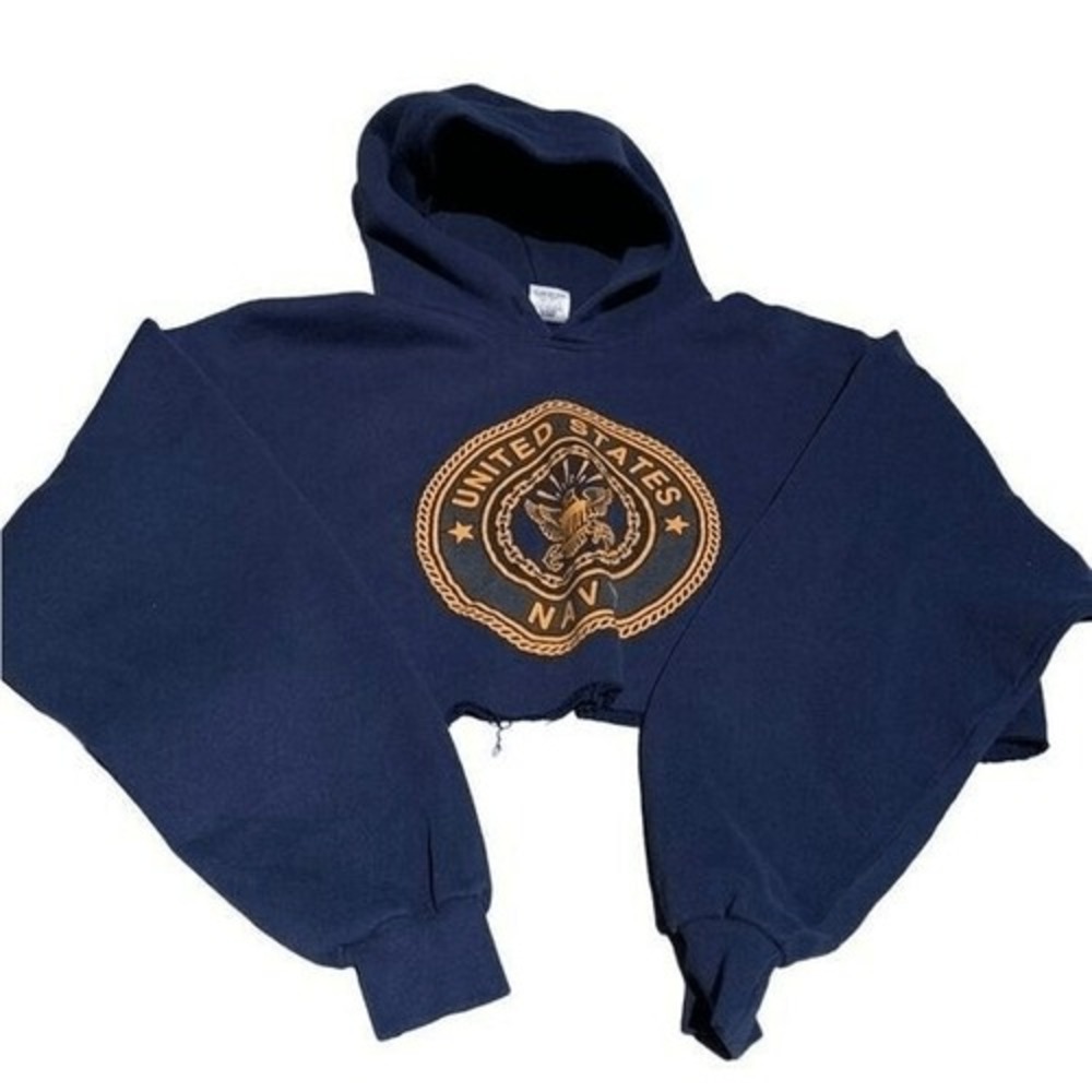 Vintage 90s United States Navy Spell Out Hoodie‎ Cropped Sweatshirt USA XL